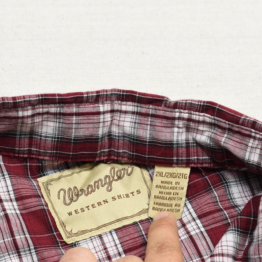 Wrangler Western Men's Shirt Plaid Cotton Blend Red Size 2XL Pearl Snap - Picture 7 of 8